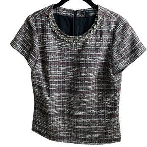 BROOKS BROTHERS TWEED SHORT SLEEVE TOP BLACK/WHITE SIZE 14 NWT